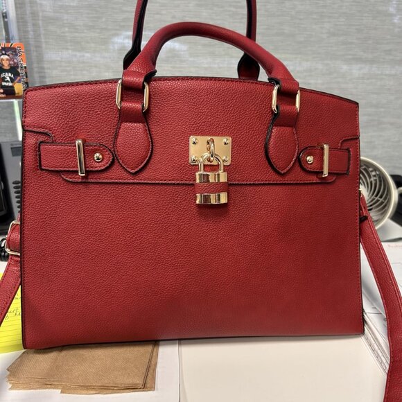 Neiman Marcus Dasein Women Red Vegan Leather Lock Style Top Handle Bag - Picture 1 of 4